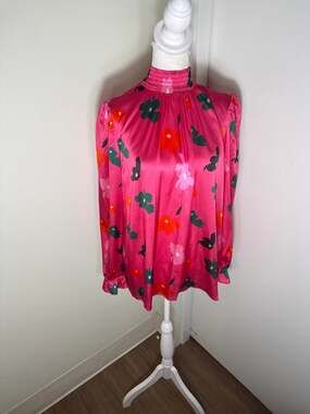 Tucker Bright Pink with Orange And Green Flowers Blouse Sz XL